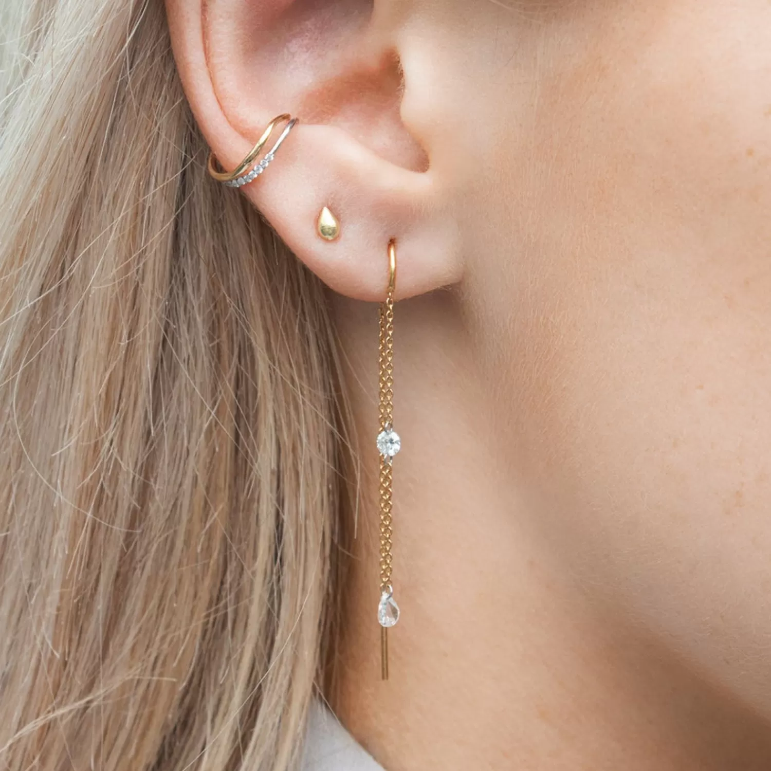 The Alkemistry Aria - 18Ct Gold, Rose & Brilliant Cut Diamond Threader Earrings (Pair) Outlet