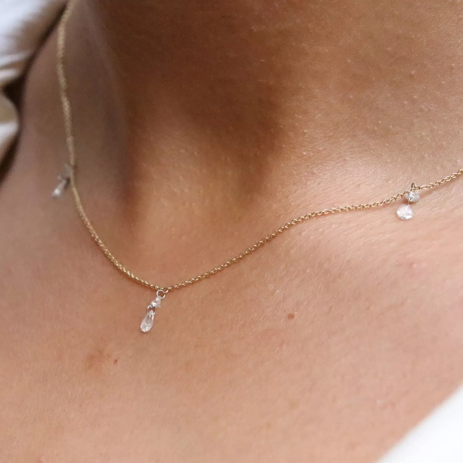 The Alkemistry Aria - 18Ct Gold, Rose Cut & Brilliant Cut Diamond Triple Drop Necklace Discount