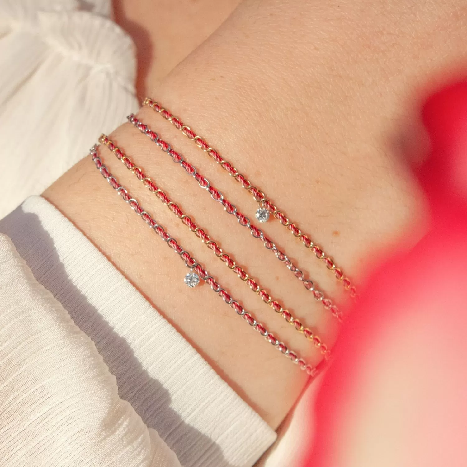 The Alkemistry Auric - 18Ct Gold, 'Love Pink & Garnet Woven Chain Diamond Bracelet Sale