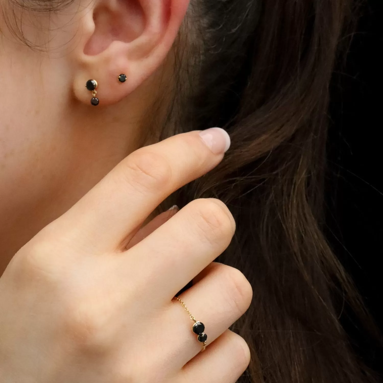 The Alkemistry Black Magic - 18Ct Gold, Double Black Diamond Drop Earrings (Pair) Outlet