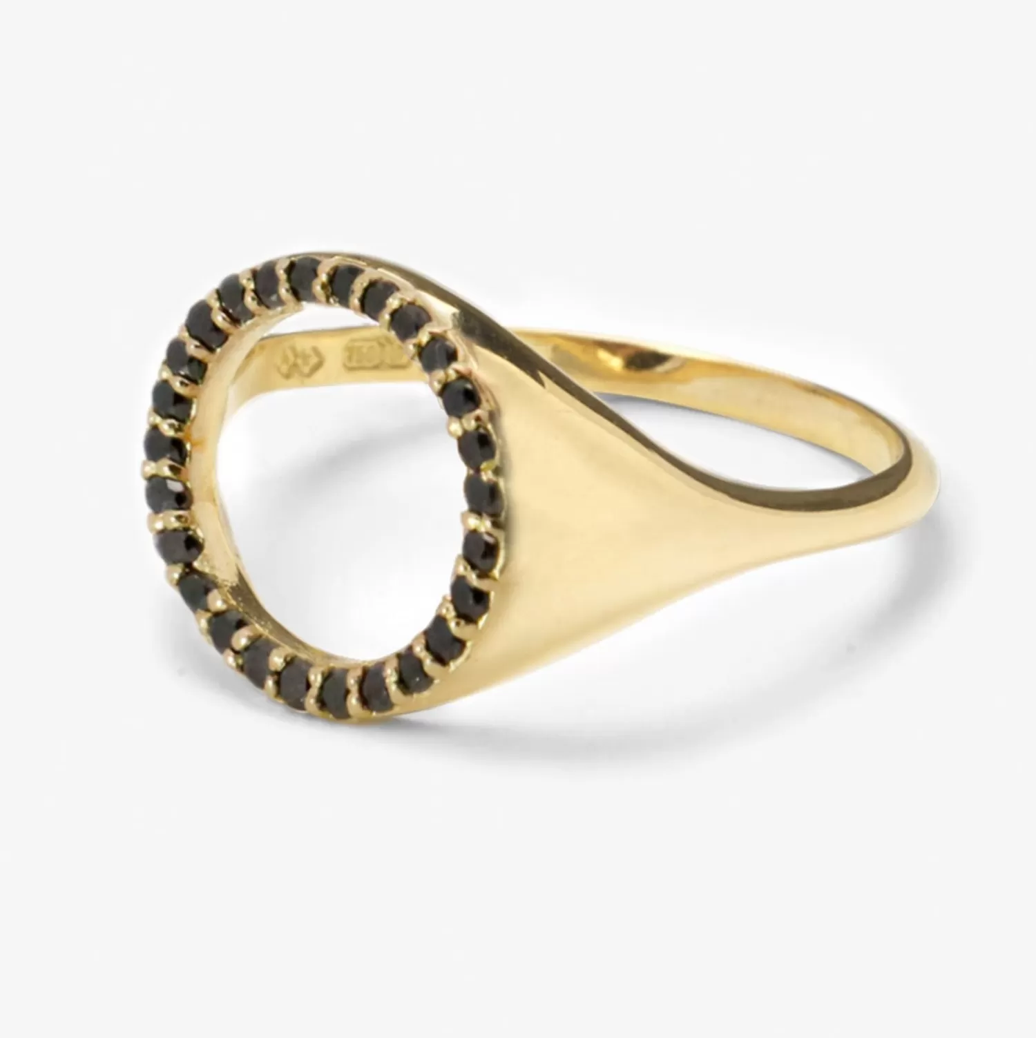 The Alkemistry Black Magic - 18Ct Gold, Pave Black Diamond Circle Signet Ring New