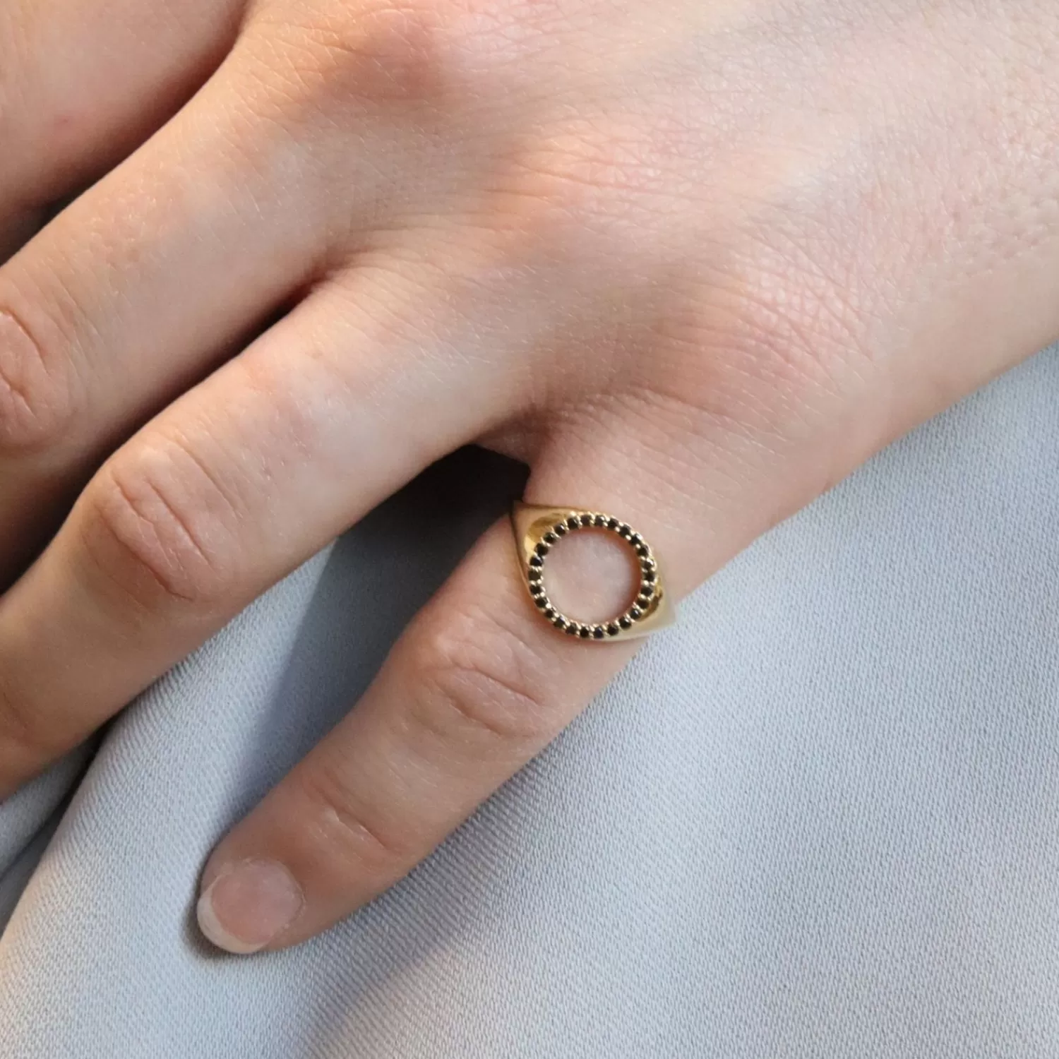 The Alkemistry Black Magic - 18Ct Gold, Pave Black Diamond Circle Signet Ring New