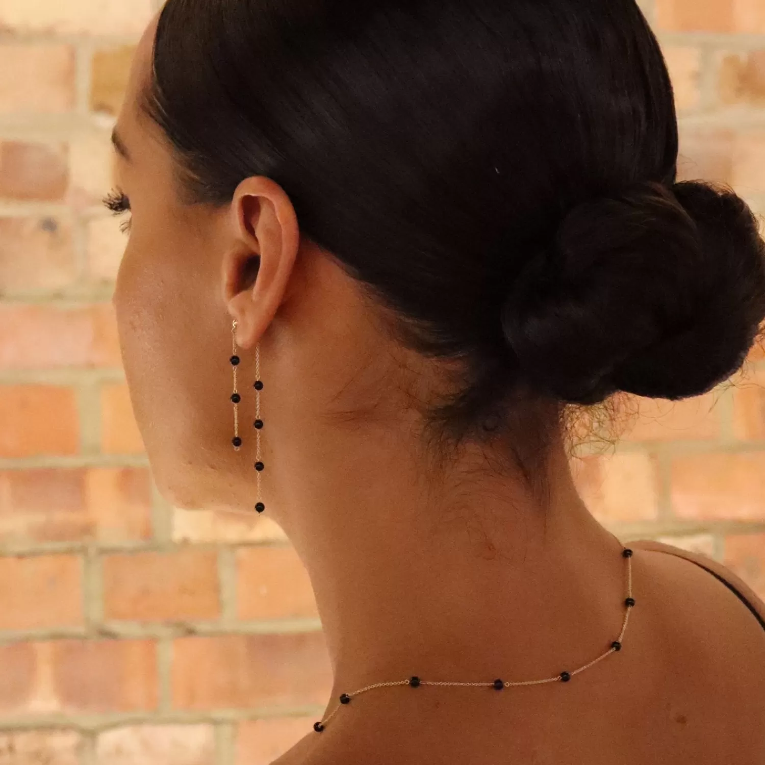 The Alkemistry Boba - 18Ct Gold, Black Onyx Bead And Chain Double Earring (Pair) Flash Sale