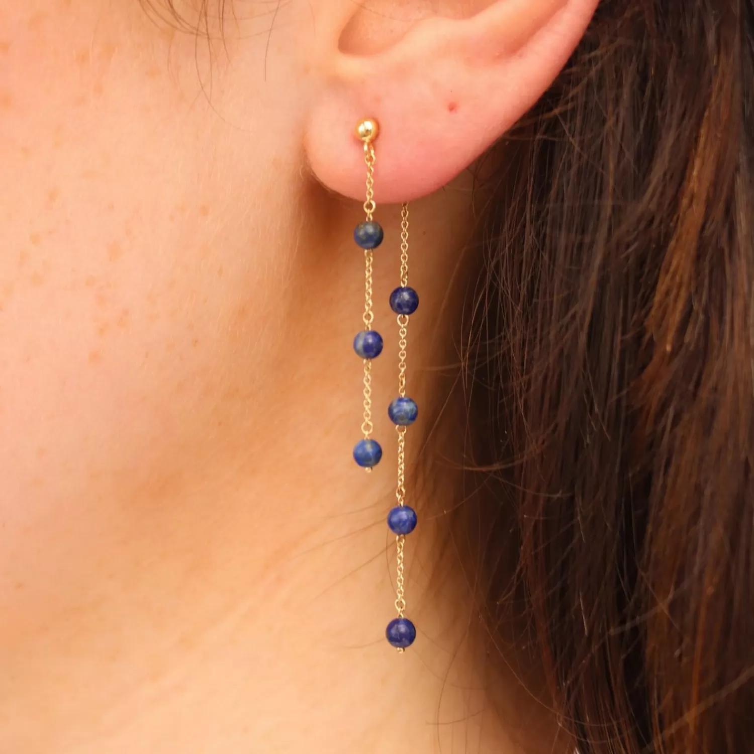 The Alkemistry Boba - 18Ct Gold, Lapis Bead And Chain Double Earring (Pair) Sale