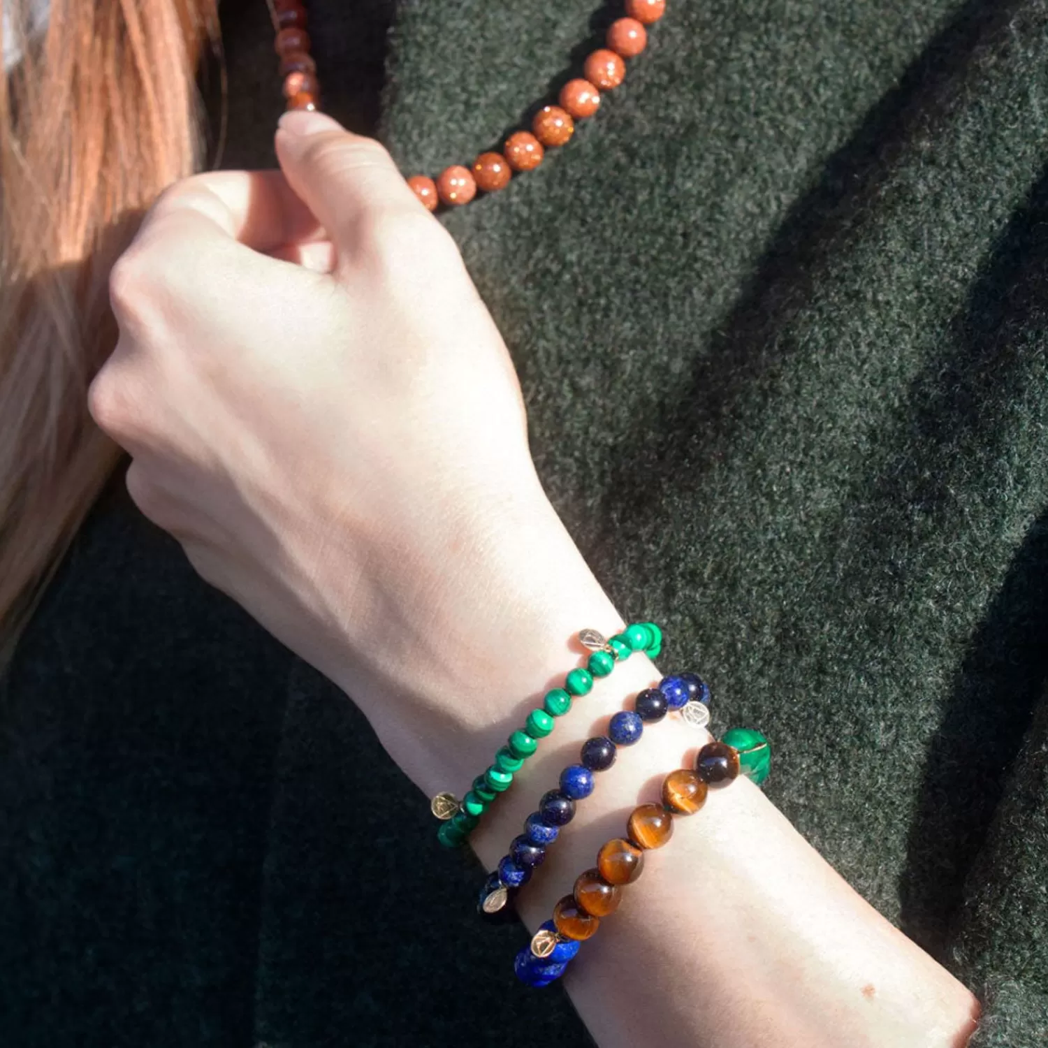 The Alkemistry Cinta - 18Ct Gold, Malachite, Tiger Eye And Lapis Bead Bracelet Best Sale
