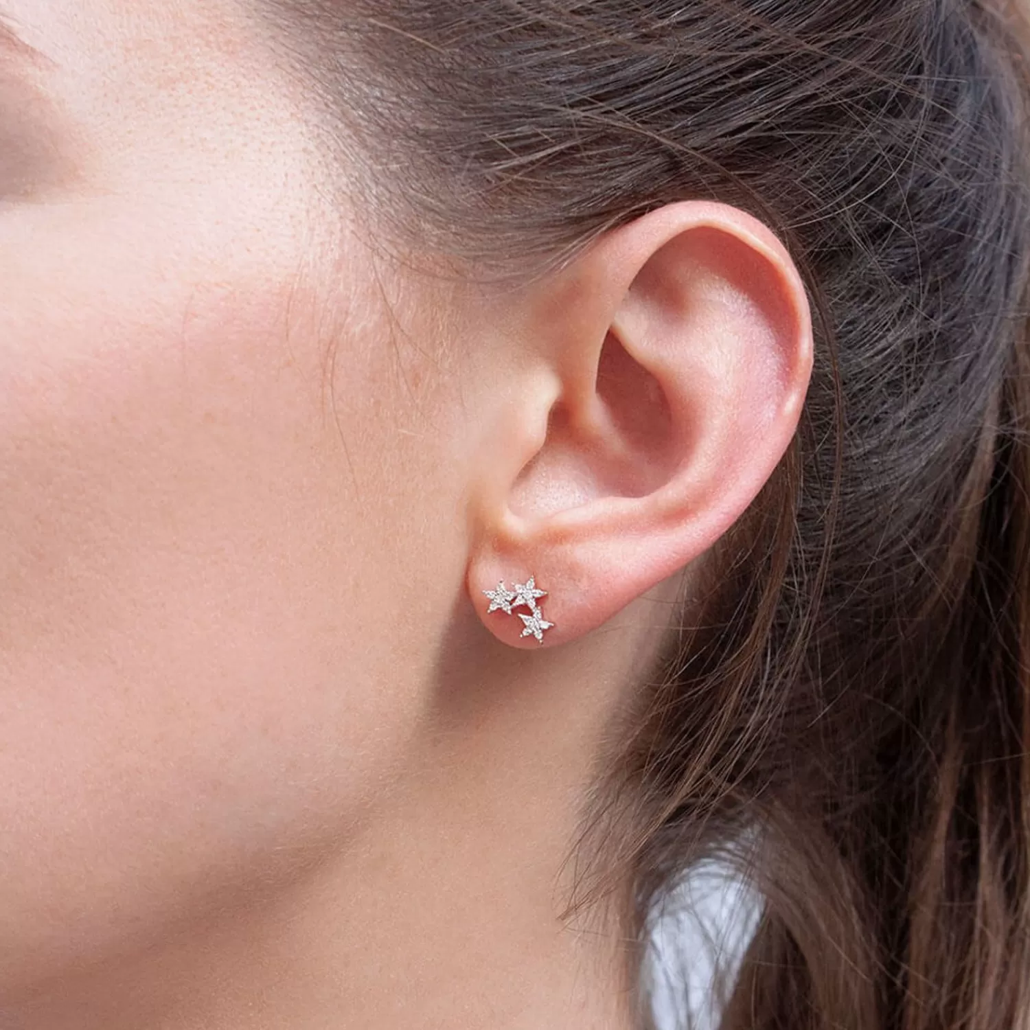 The Alkemistry Kismet By Milka 14Ct Rose Gold And Diamond Triple Star Stud Earring (Single) Clearance