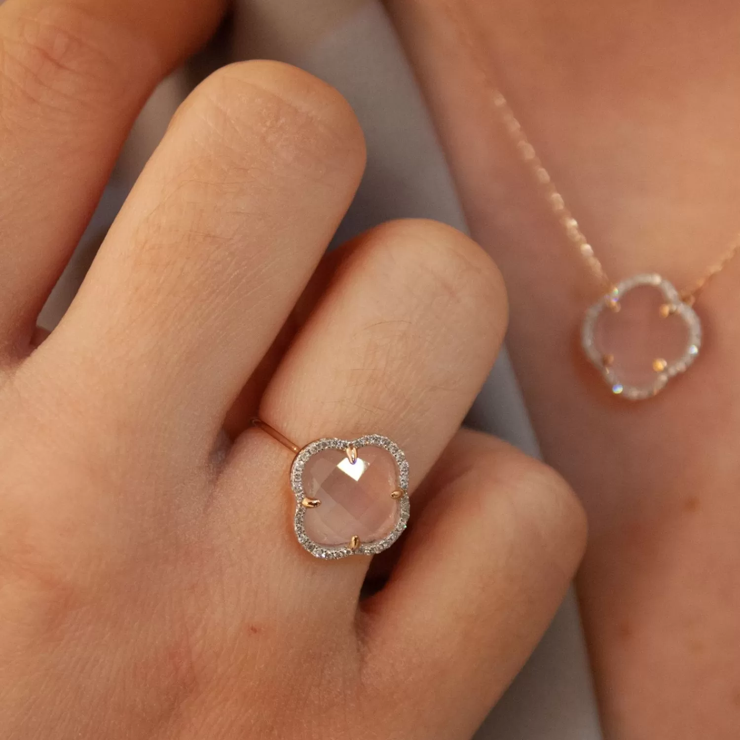 The Alkemistry Morganne Bello 18Ct Rose Gold Pink Quartz And Diamond Ring Sale