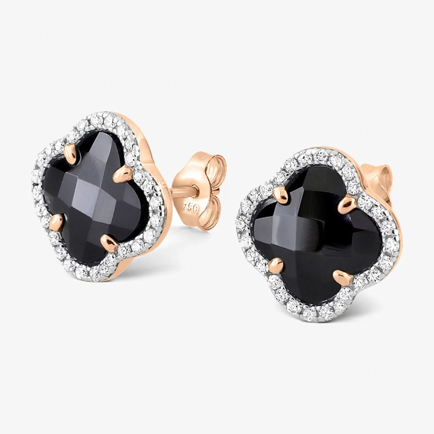 The Alkemistry Morganne Bello 18Ct Rose Gold Victoria Clover Black Onyx And Diamond Studs (Pair) Cheap