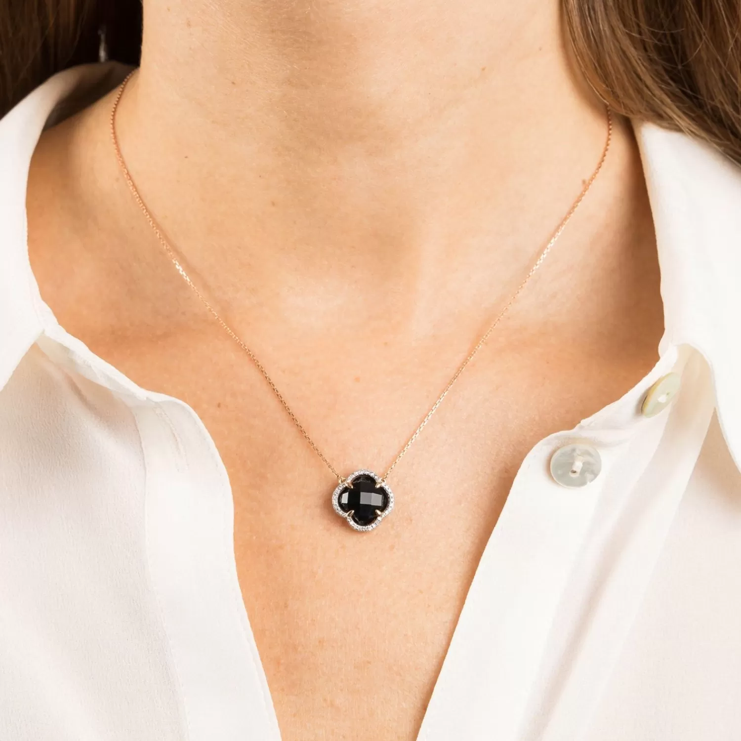 The Alkemistry Morganne Bello 18Ct Rose Gold Victoria Diamond Black Onyx Necklace Hot