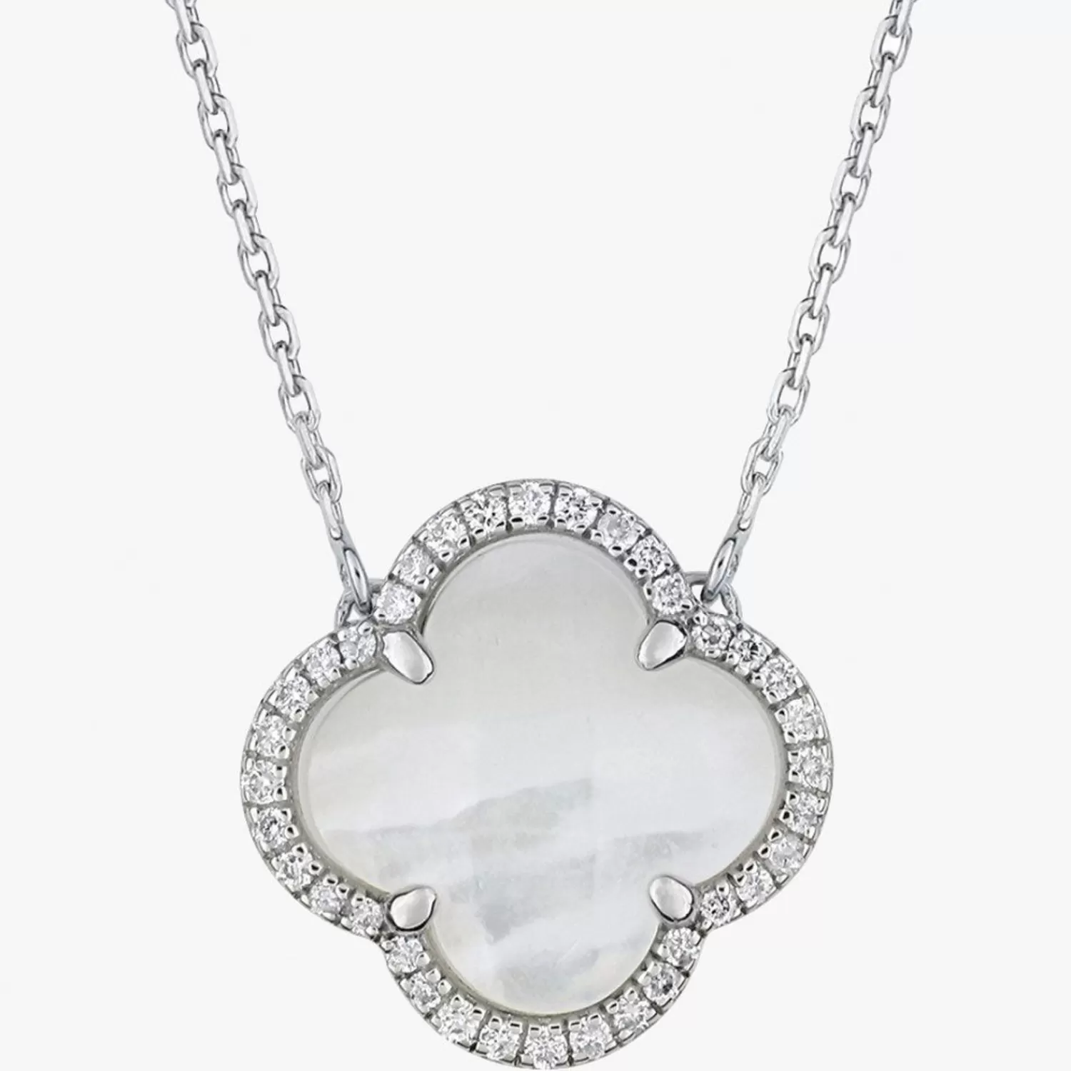 The Alkemistry Morganne Bello 18Ct White Gold And Diamond Victoria Clover Mother Of Pearl Necklace Hot