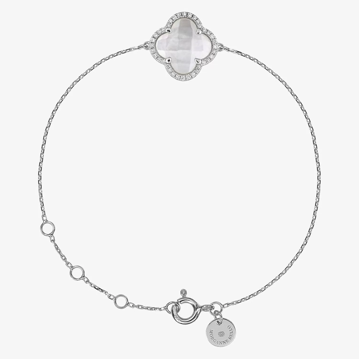 The Alkemistry Morganne Bello 18Ct White Gold Victoria Clover Diamond Mother Of Pearl Bracelet Store