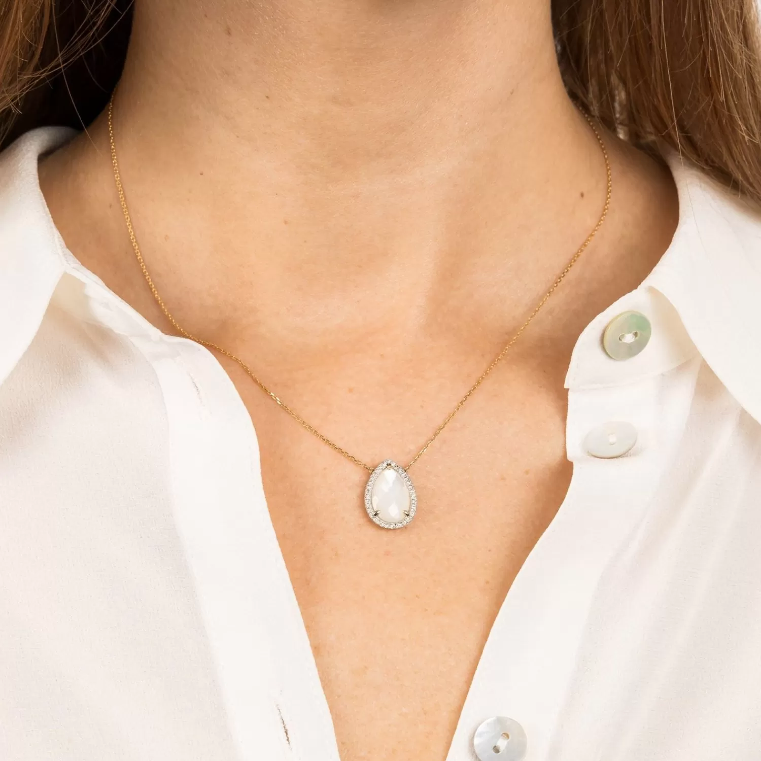 The Alkemistry Morganne Bello 18Ct Yellow Gold Alma Pear Mother Of Pearl Diamond Necklace Best Sale