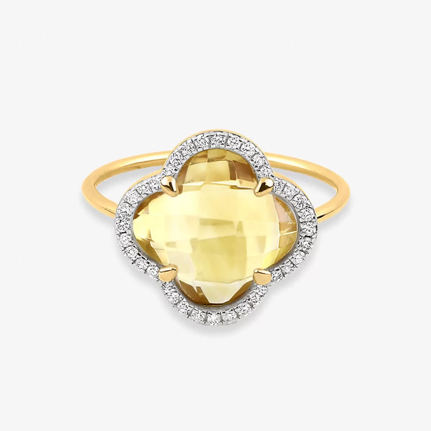 The Alkemistry Morganne Bello 18Ct Yellow Gold And Diamond Clover Citrine Ring New