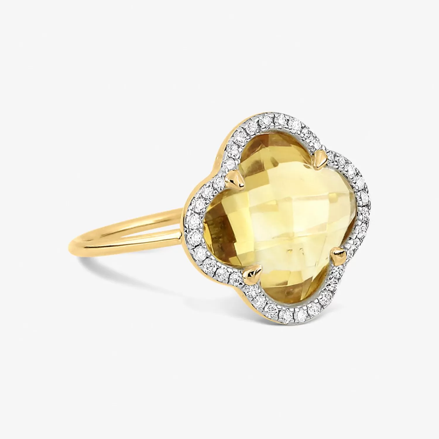The Alkemistry Morganne Bello 18Ct Yellow Gold And Diamond Clover Citrine Ring New