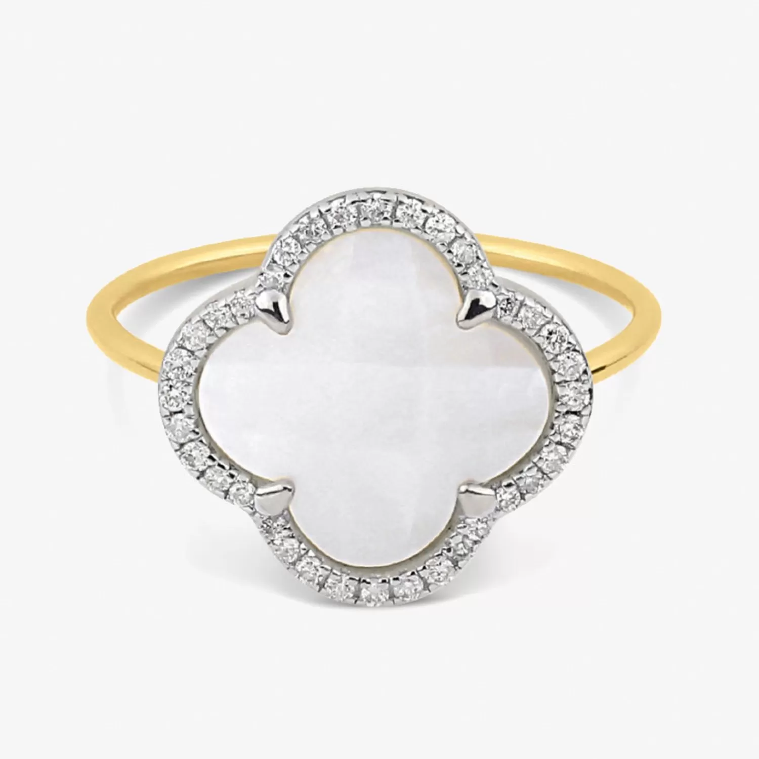 The Alkemistry Morganne Bello 18Ct Yellow Gold And Diamond Clover Mother Of Pearl Corset Ring Best Sale