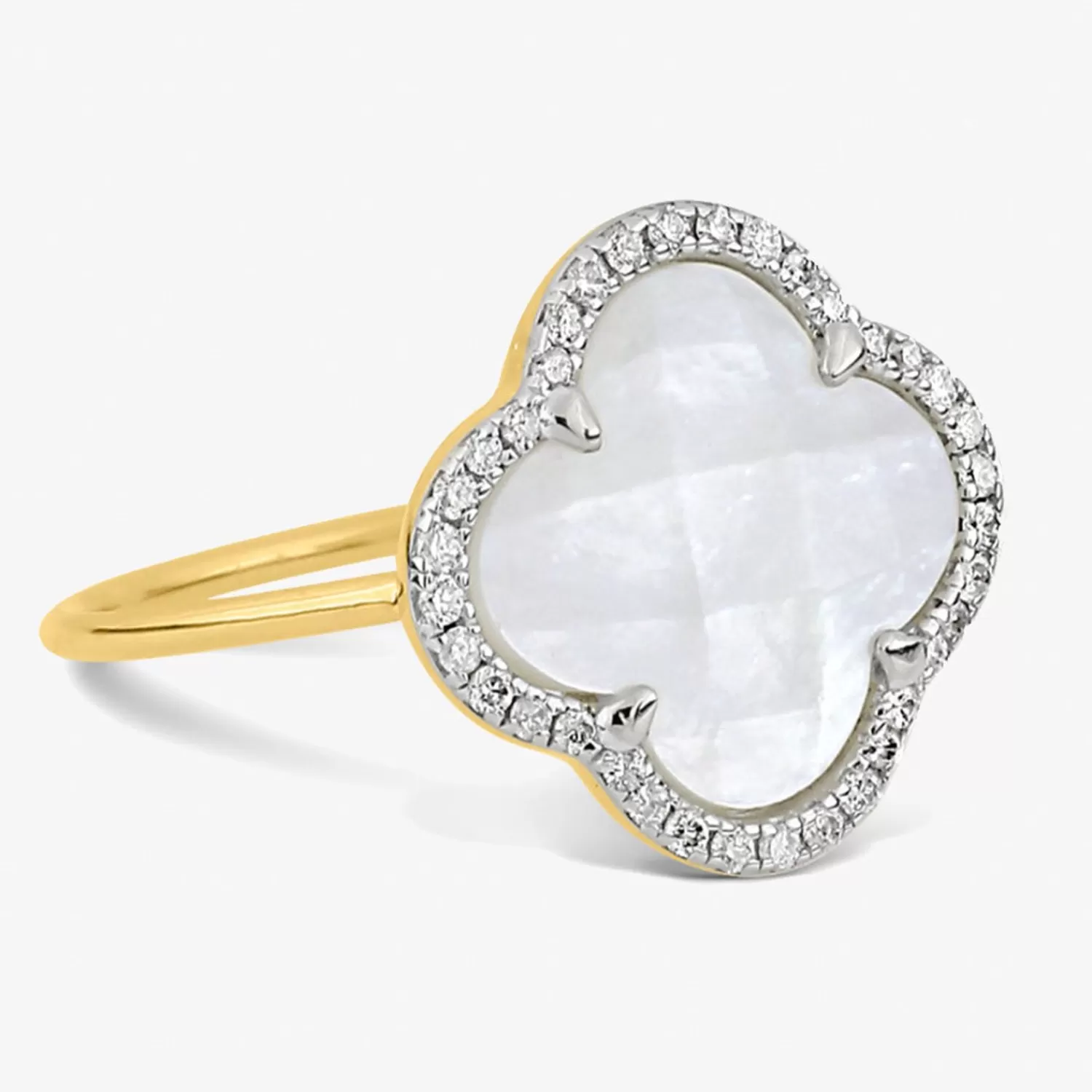 The Alkemistry Morganne Bello 18Ct Yellow Gold And Diamond Clover Mother Of Pearl Corset Ring Best Sale
