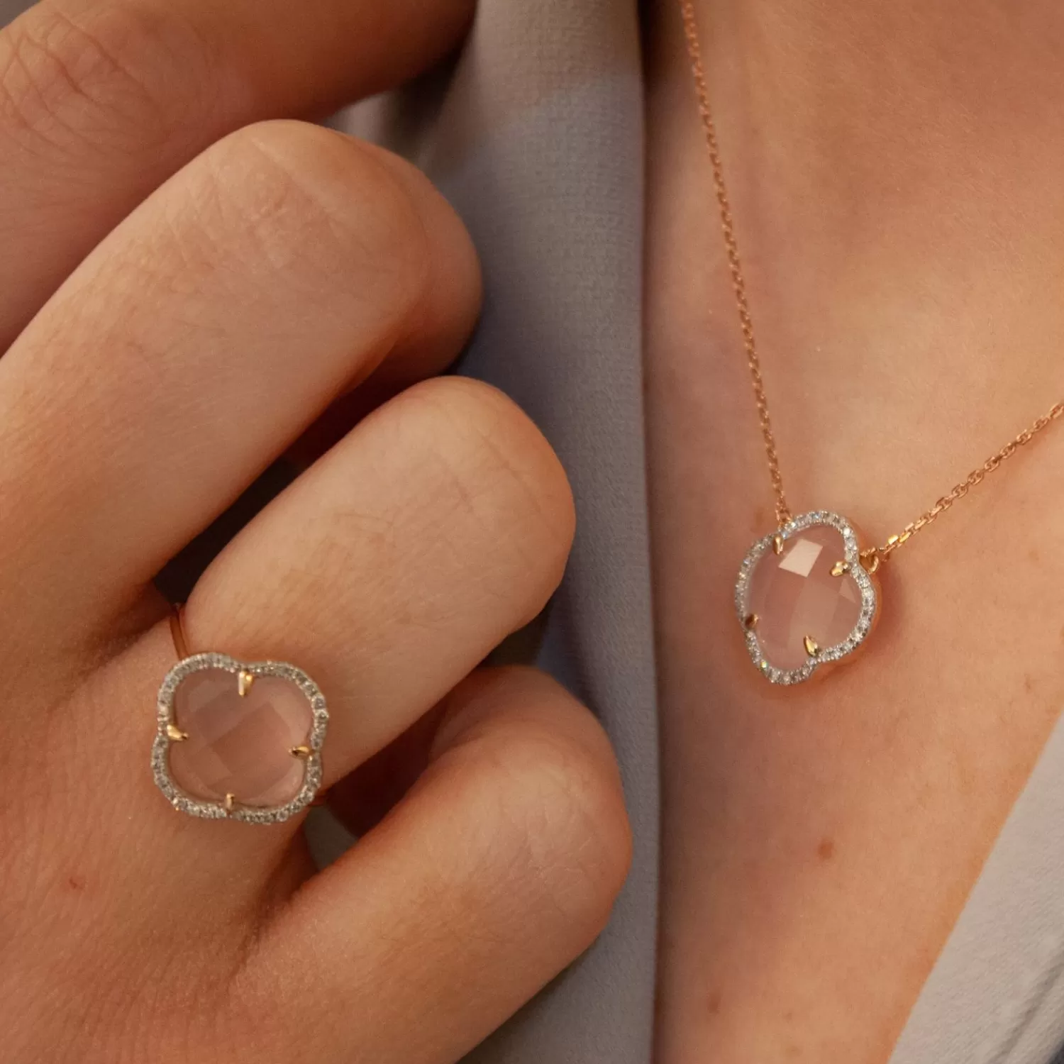 The Alkemistry Morganne Bello 18Ct Yellow Gold Victoria Clover Diamond Pink Necklace Sale