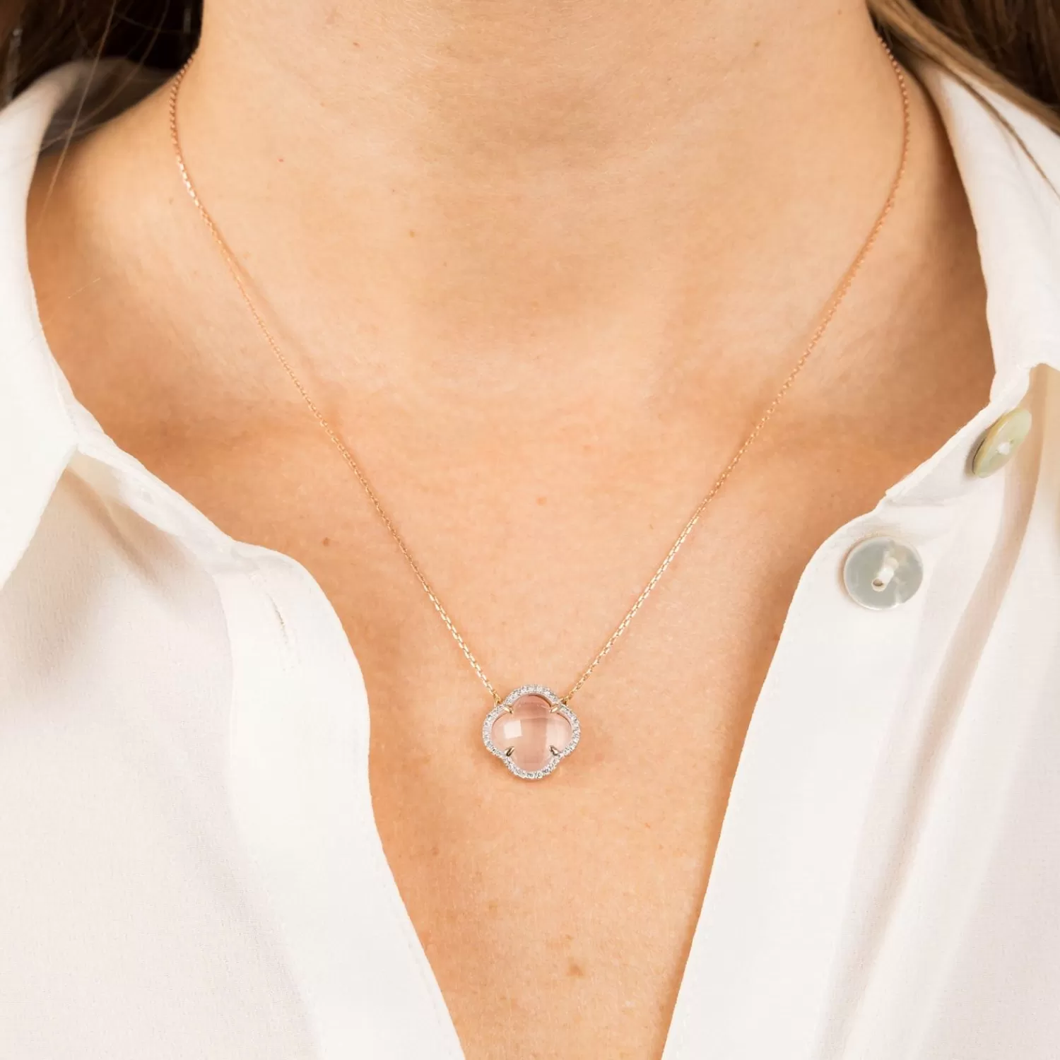 The Alkemistry Morganne Bello 18Ct Yellow Gold Victoria Clover Diamond Pink Necklace Sale