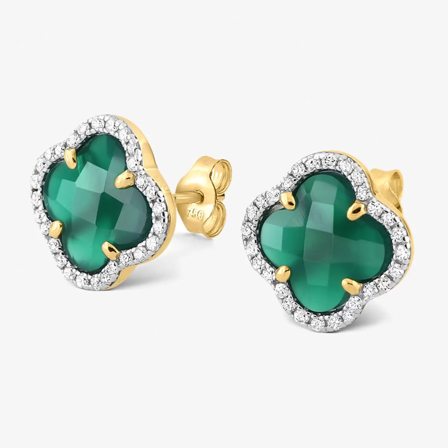 The Alkemistry Morganne Bello 18Ct Yellow Gold Victoria Clover Green Agate And Diamond Studs (Pair) Online