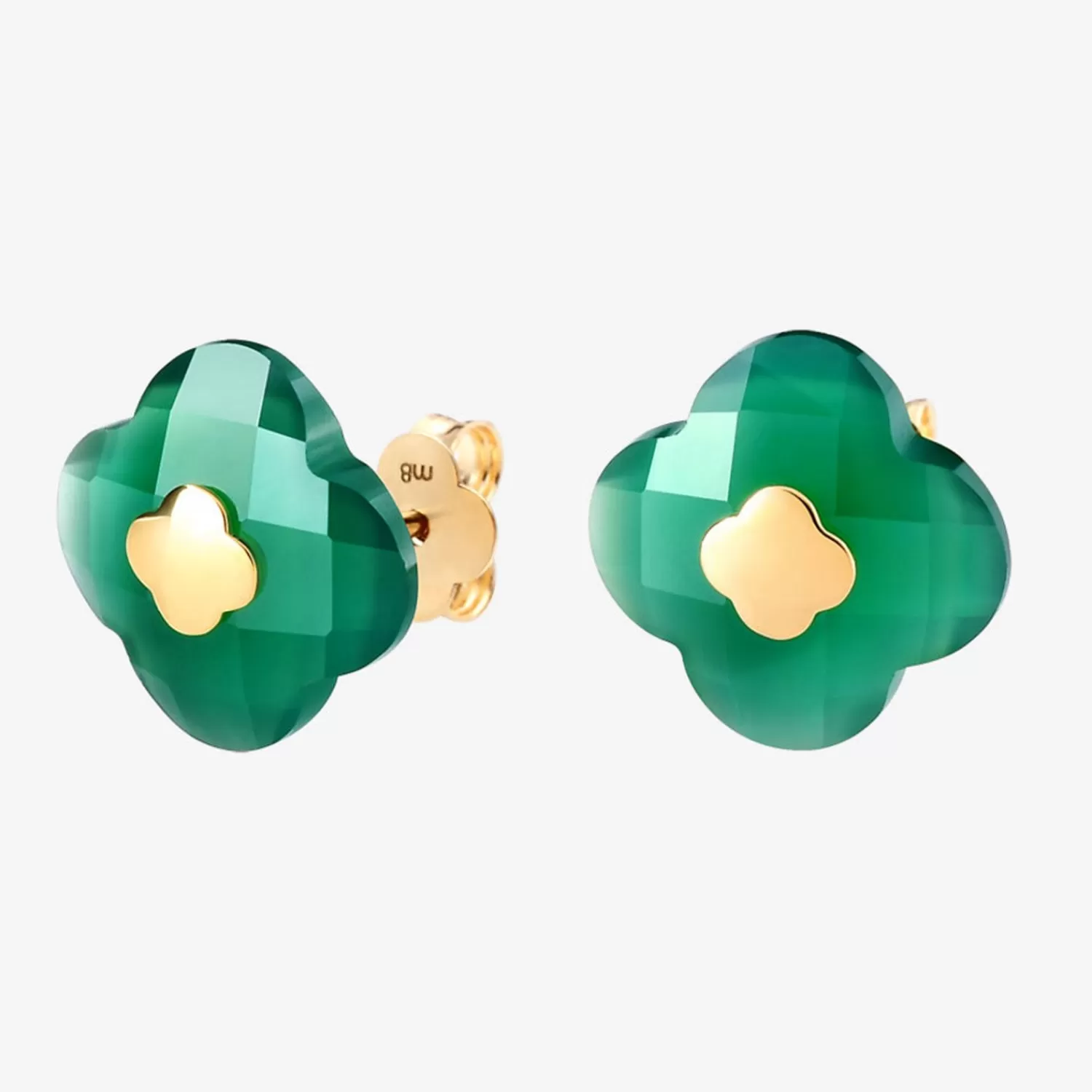 The Alkemistry Morganne Bello 18Ct Yellow Gold Victoria Clover Green Agate Studs (Pair) Shop