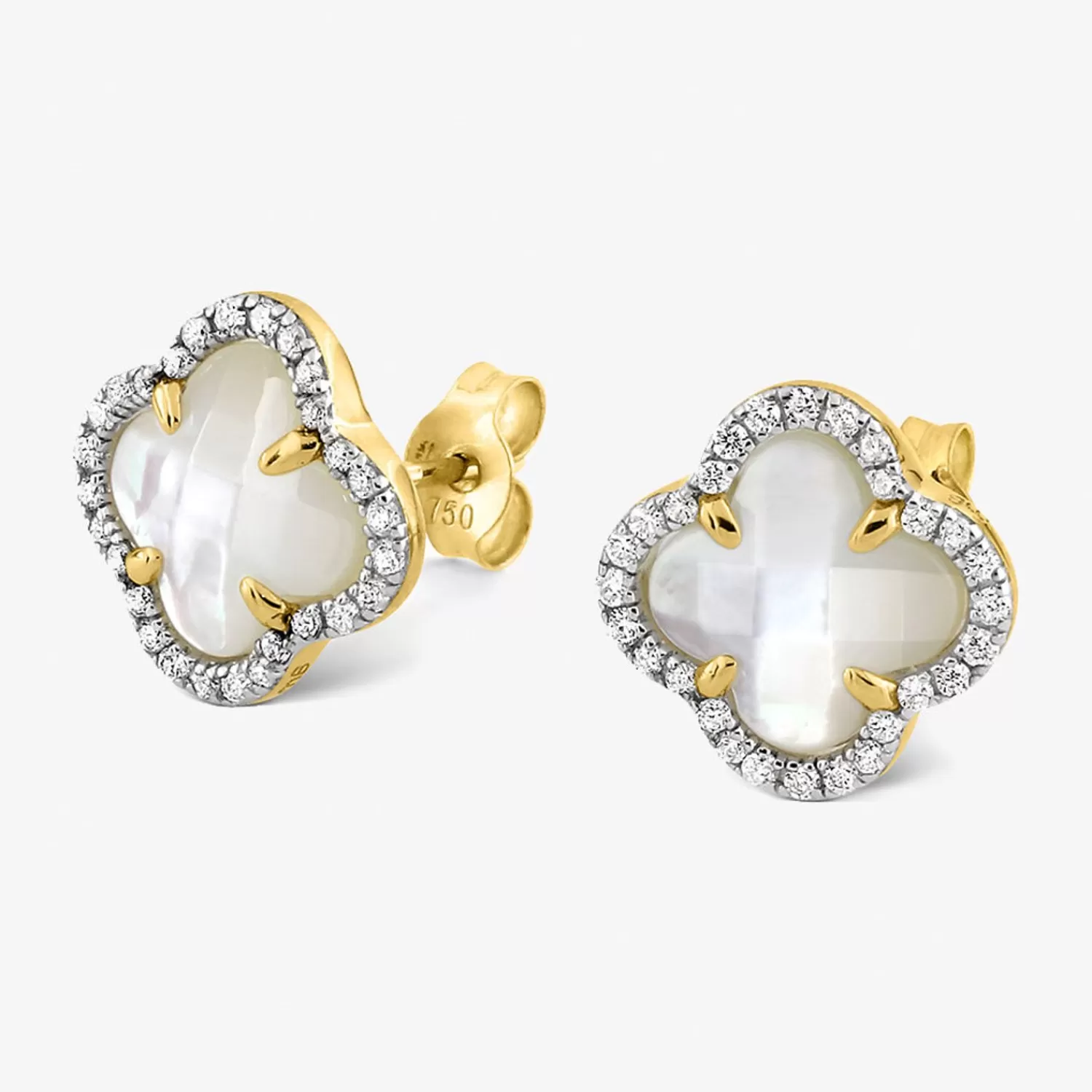 The Alkemistry Morganne Bello 18Ct Yellow Gold Victoria Clover Mother Of Pearl And Diamond Studs (Pair) Store