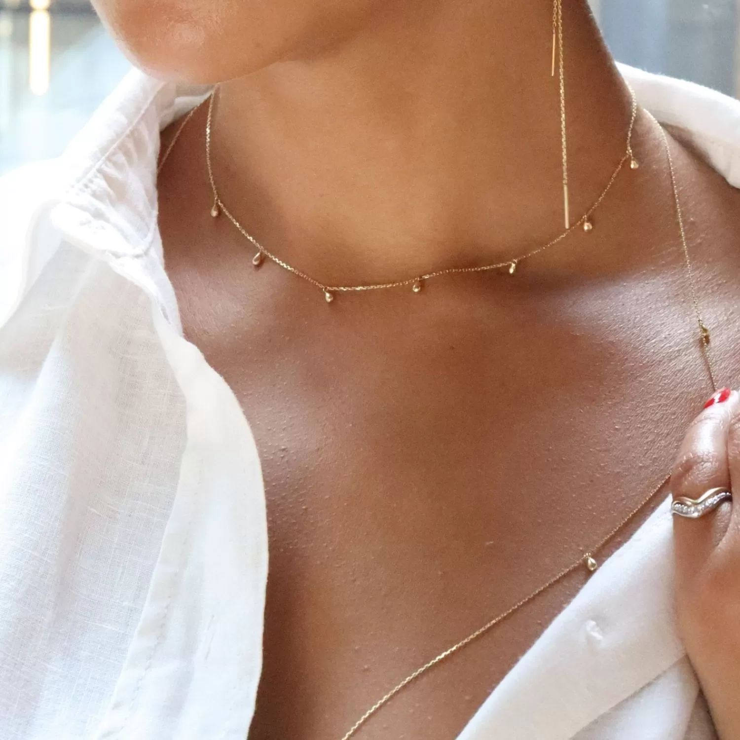 The Alkemistry Nude Shimmer - 18Ct Gold, Fine Shimmer Chain Pear Drop Bralette Hot