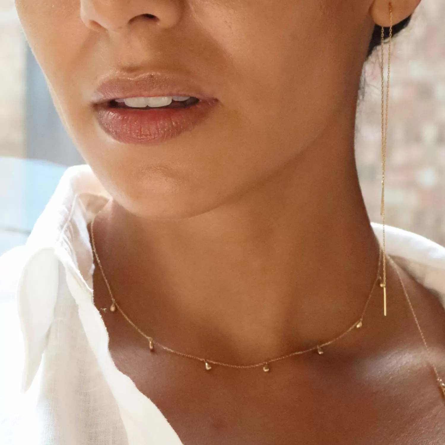 The Alkemistry Nude Shimmer - 18Ct Gold, Small Pear Drop Fine Shimmer Necklace Clearance