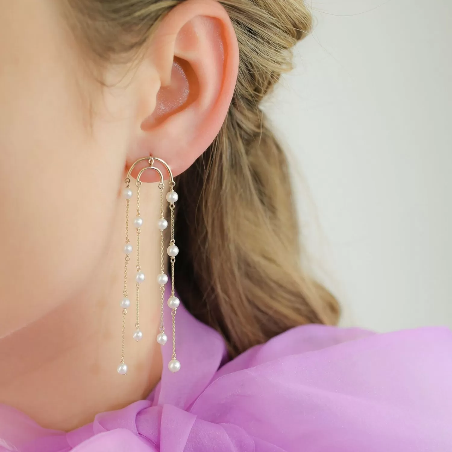 The Alkemistry Poppy Finch 14Ct Yellow Gold And Double Crescent Pearl Drop Earrings (Pair) Fashion