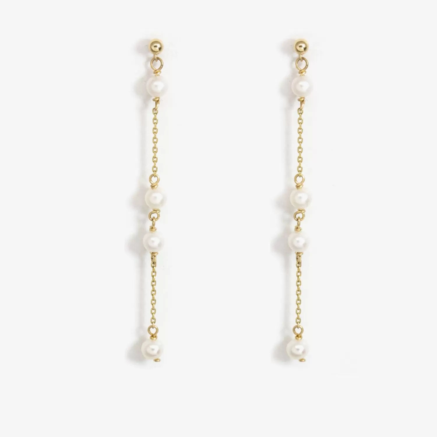 The Alkemistry Poppy Finch 14Ct Yellow Gold And Spaced Pearl Drop Earrings (Pair) New
