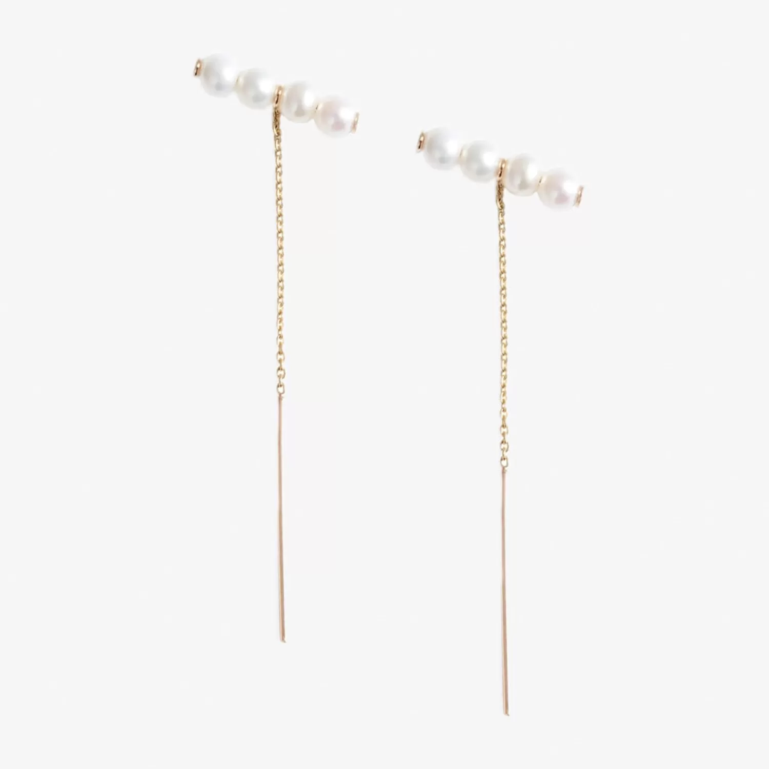 The Alkemistry Poppy Finch 14Ct Yellow Gold Baby Pearl Bar Threader Earrings (Pair) Discount