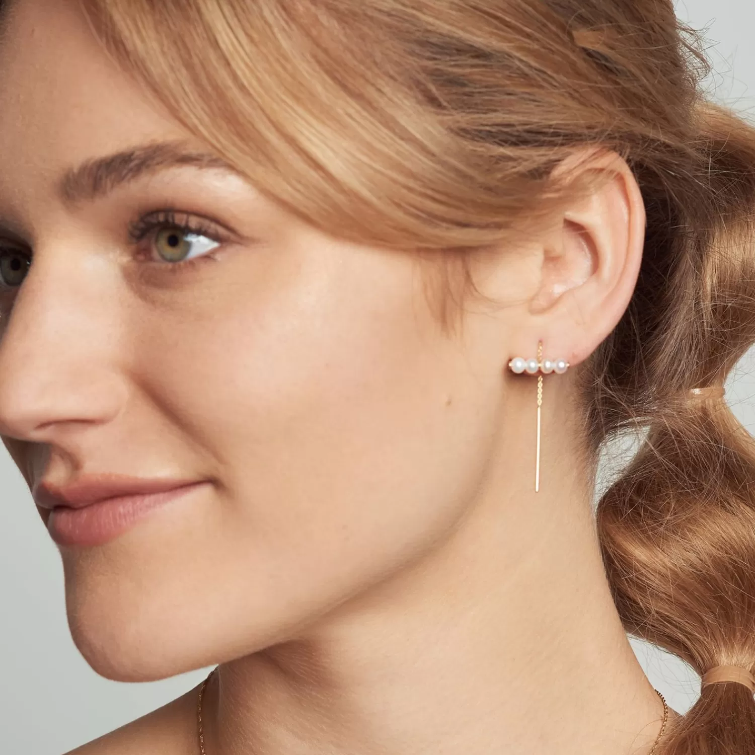 The Alkemistry Poppy Finch 14Ct Yellow Gold Baby Pearl Bar Threader Earrings (Pair) Discount