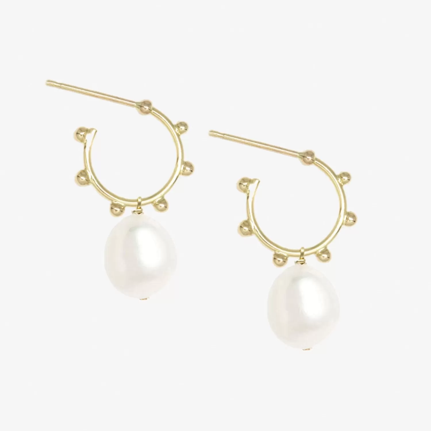 The Alkemistry Poppy Finch 14Ct Yellow Gold Beaded Huggies With Oval Pearls (Pair) New