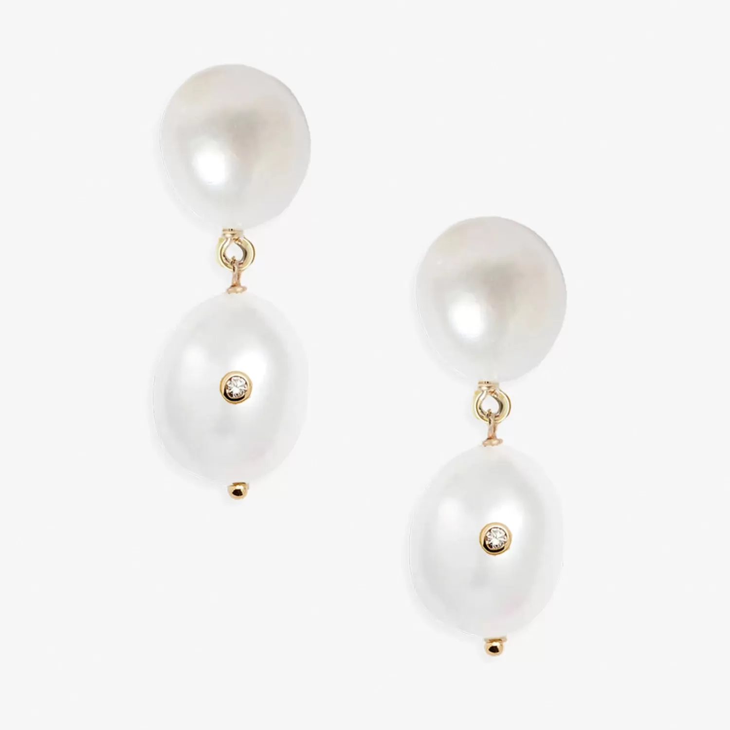 The Alkemistry Poppy Finch 14Ct Yellow Gold Duo Oval Pearl Diamond Earrings (Pair) Cheap
