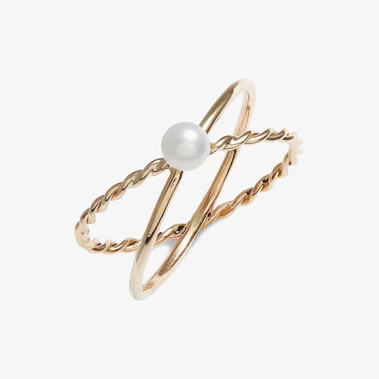 The Alkemistry Poppy Finch 14Ct Yellow Gold Pearl Skinny Criss Cross Ring Discount