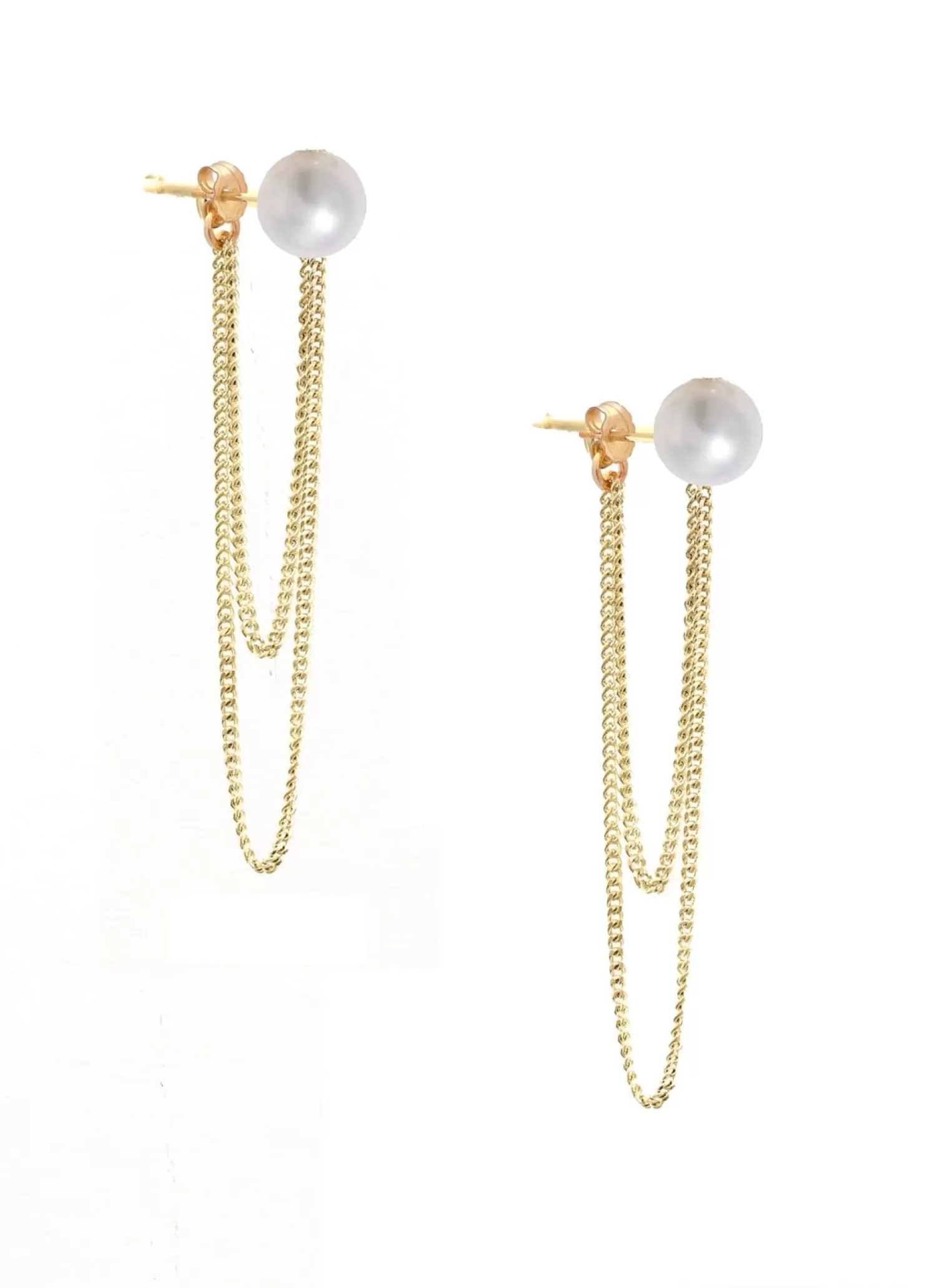 The Alkemistry Poppy Finch - 14Ct Gold, Double Chain Wrap Around Pearl Earrings (Pair) New