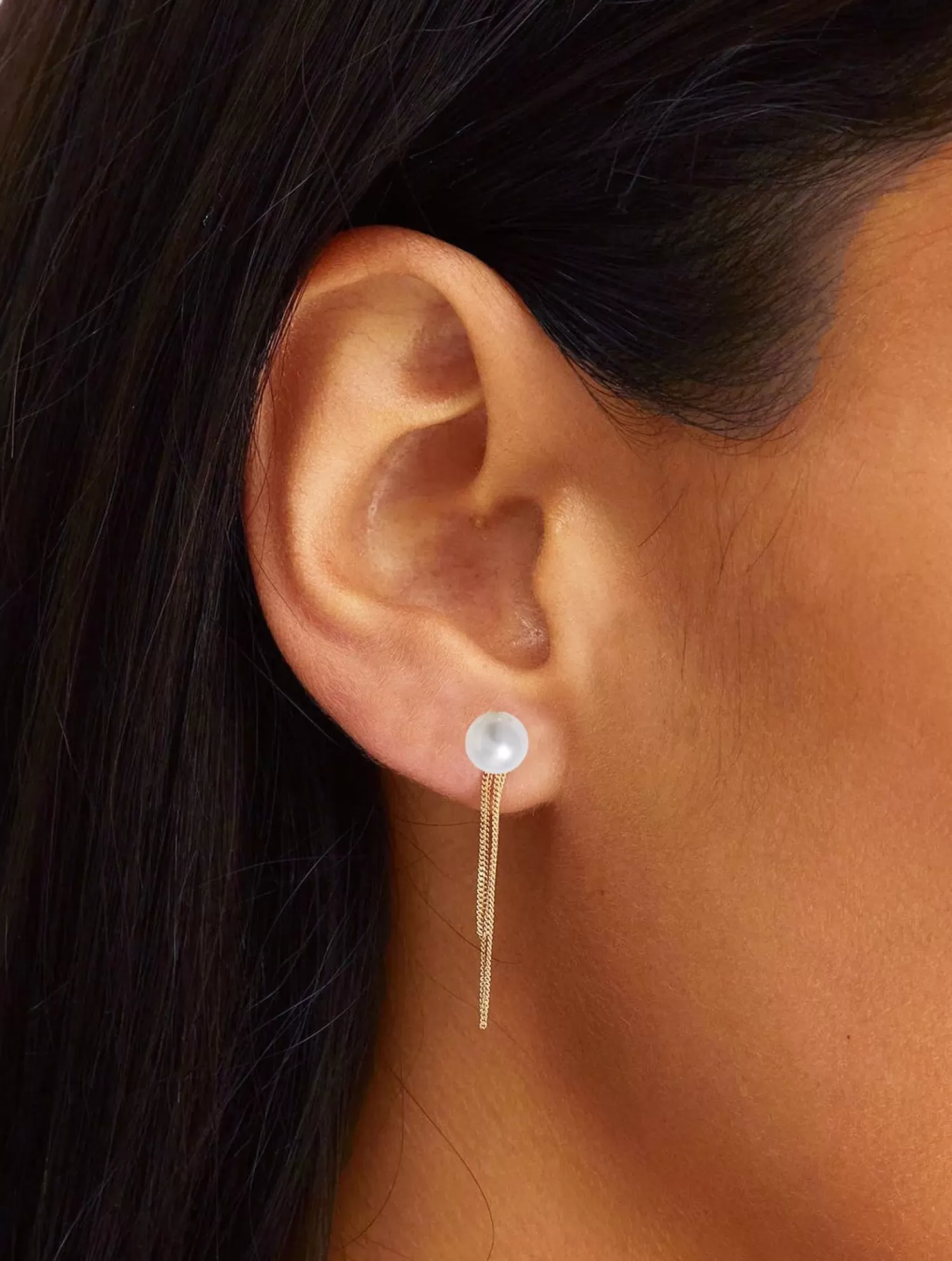 The Alkemistry Poppy Finch - 14Ct Gold, Double Chain Wrap Around Pearl Earrings (Pair) New