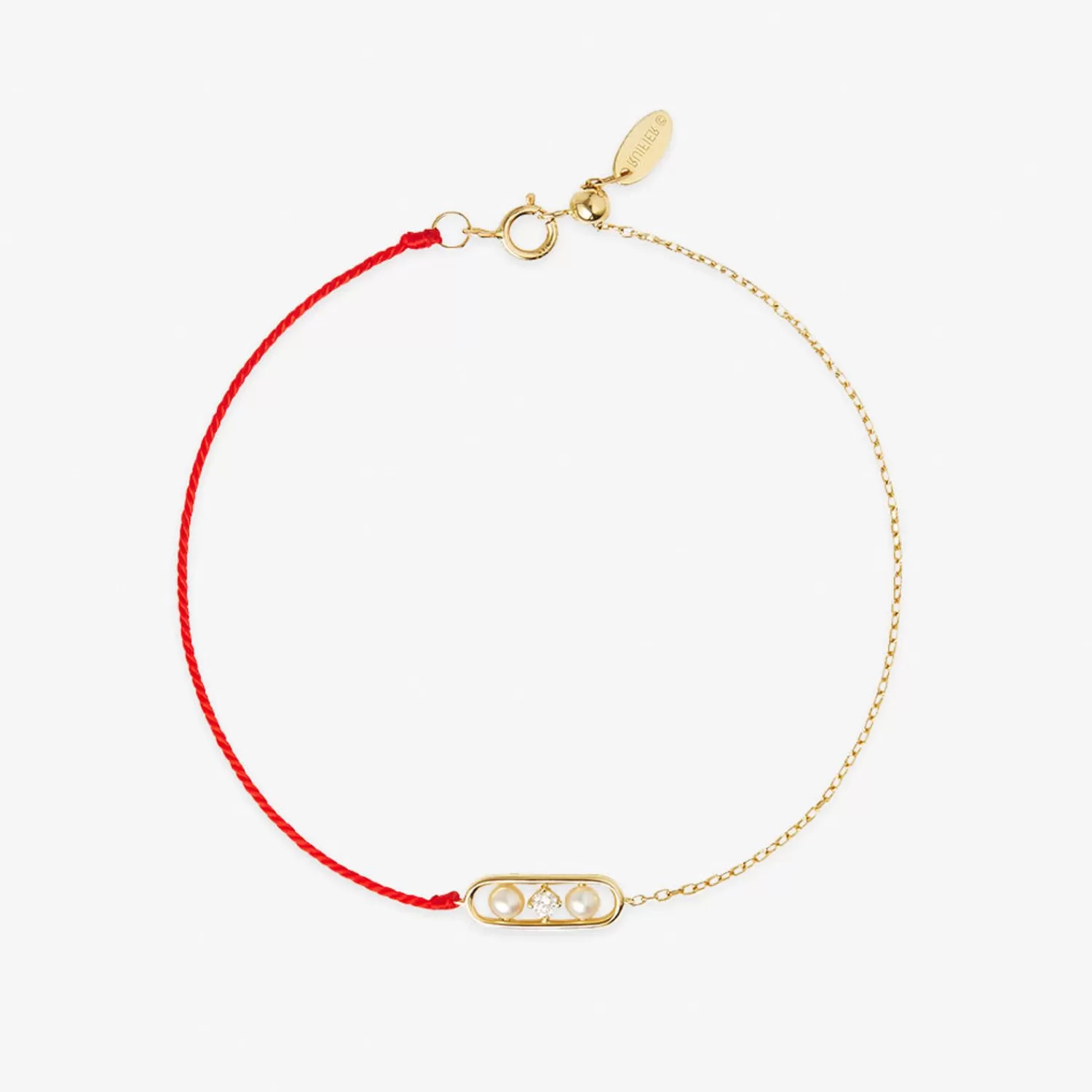 The Alkemistry Ruifier 18Ct Yellow Gold Morning Dew Dawn Pearl And Diamond Red Thread And Chain Bracelet Cheap