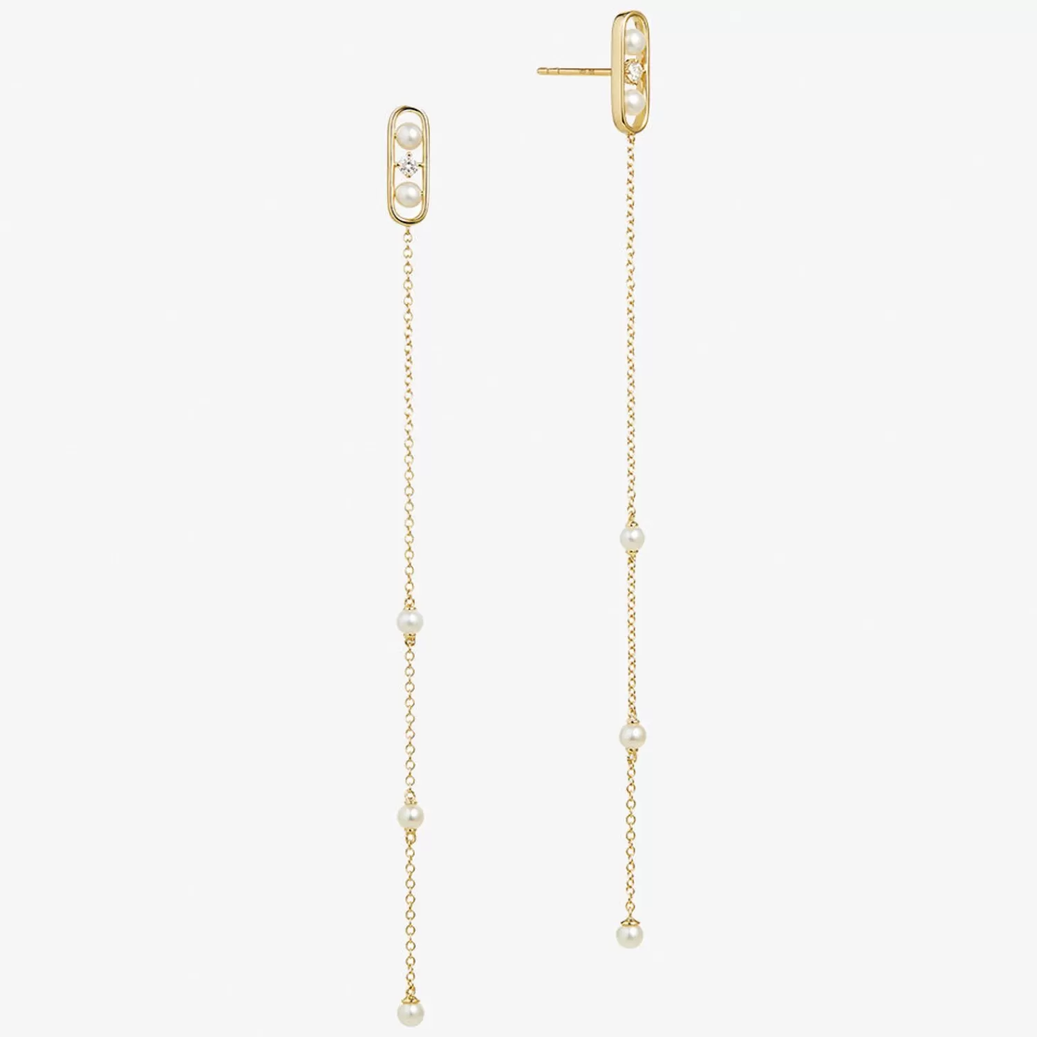 The Alkemistry Ruifier 18Ct Yellow Gold Morning Dew Pearl And Diamond Drop Chain Earrings (Pair) Best Sale