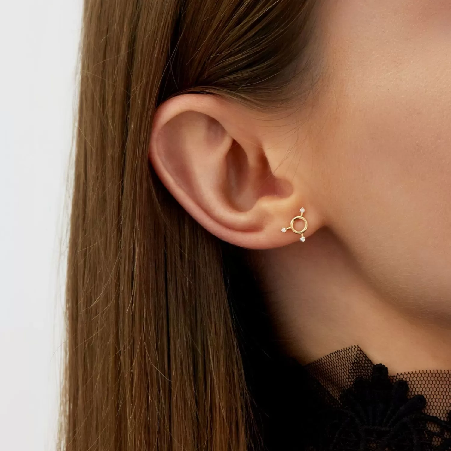 The Alkemistry Ruifier 18Ct Yellow Gold Scintilla Sol Orb 3 Diamond Stud Earring (Single) Outlet