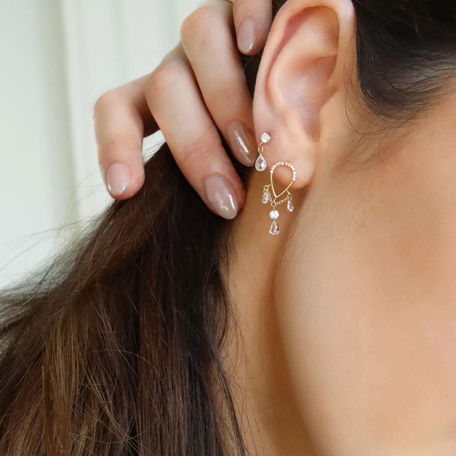 The Alkemistry Suncatcher - 18Ct Gold, Pave Pear Triple Pear & Round Drop Earring (Single) Best Sale