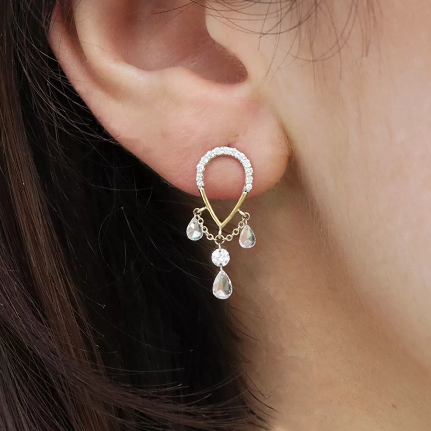 The Alkemistry Suncatcher - 18Ct Gold, Pave Pear Triple Pear & Round Drop Earring (Single) Best Sale