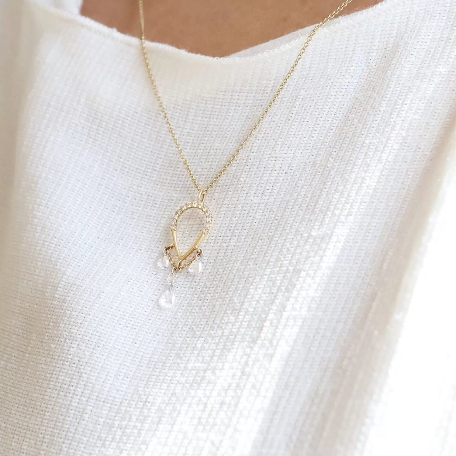 The Alkemistry Suncatcher - 18Ct Gold, Pave Pear Triple Pear & Round Drop Necklace Sale