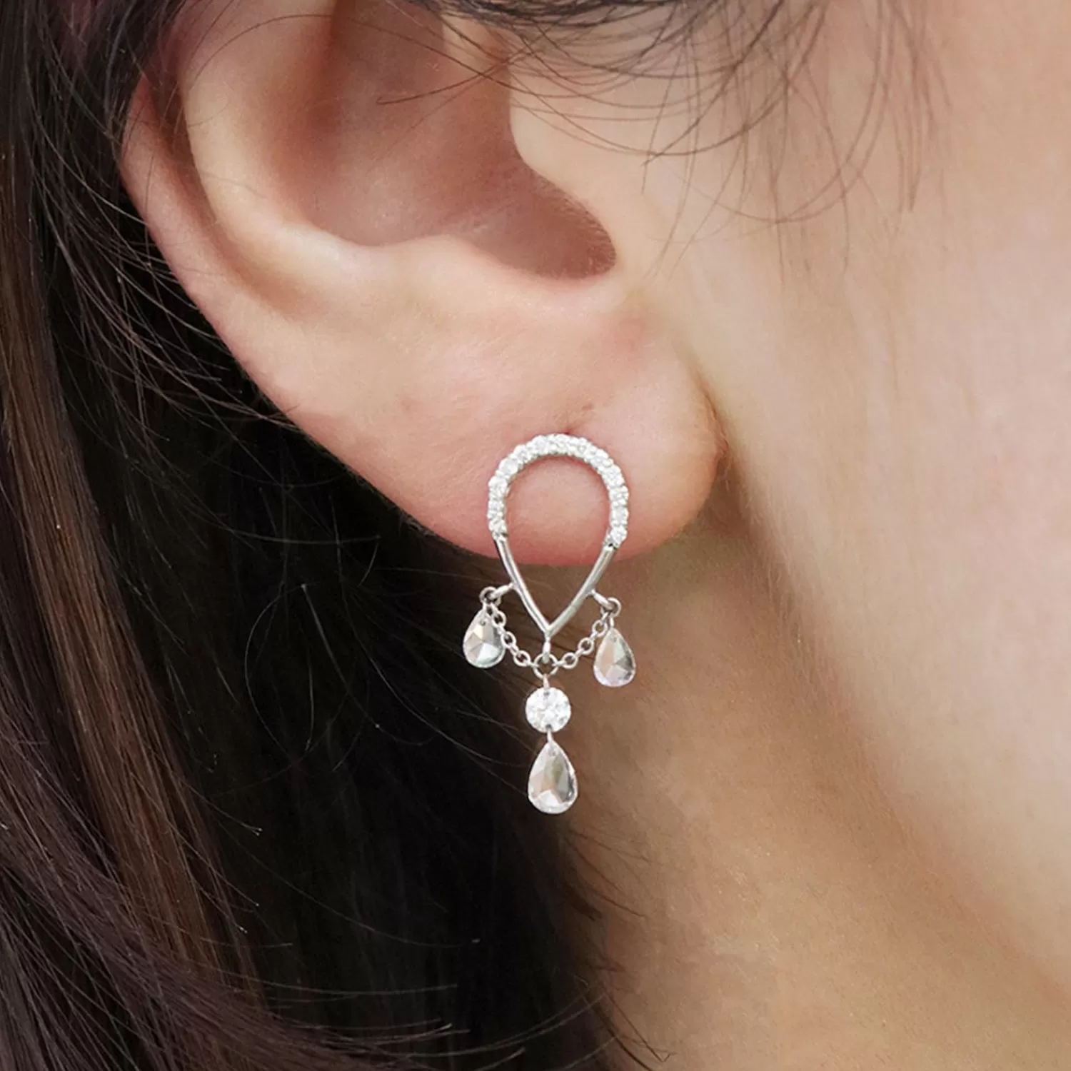 The Alkemistry Suncatcher - 18Ct Gold, Pave Pear Triple Pear Drop Earring (Single) New