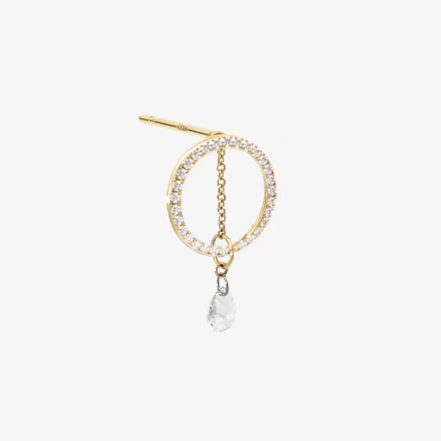 The Alkemistry Suncatcher - 18Ct Gold, Rose Cut Diamond Pave Circle Earring (Single) New