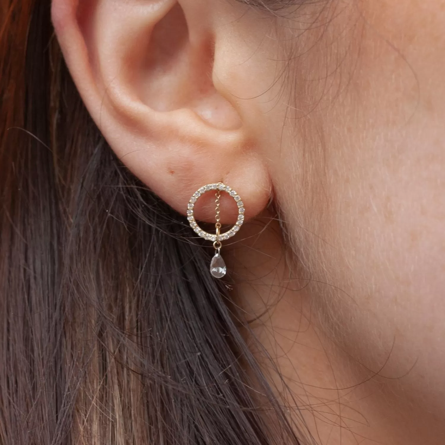The Alkemistry Suncatcher - 18Ct Gold, Rose Cut Diamond Pave Circle Earring (Single) New