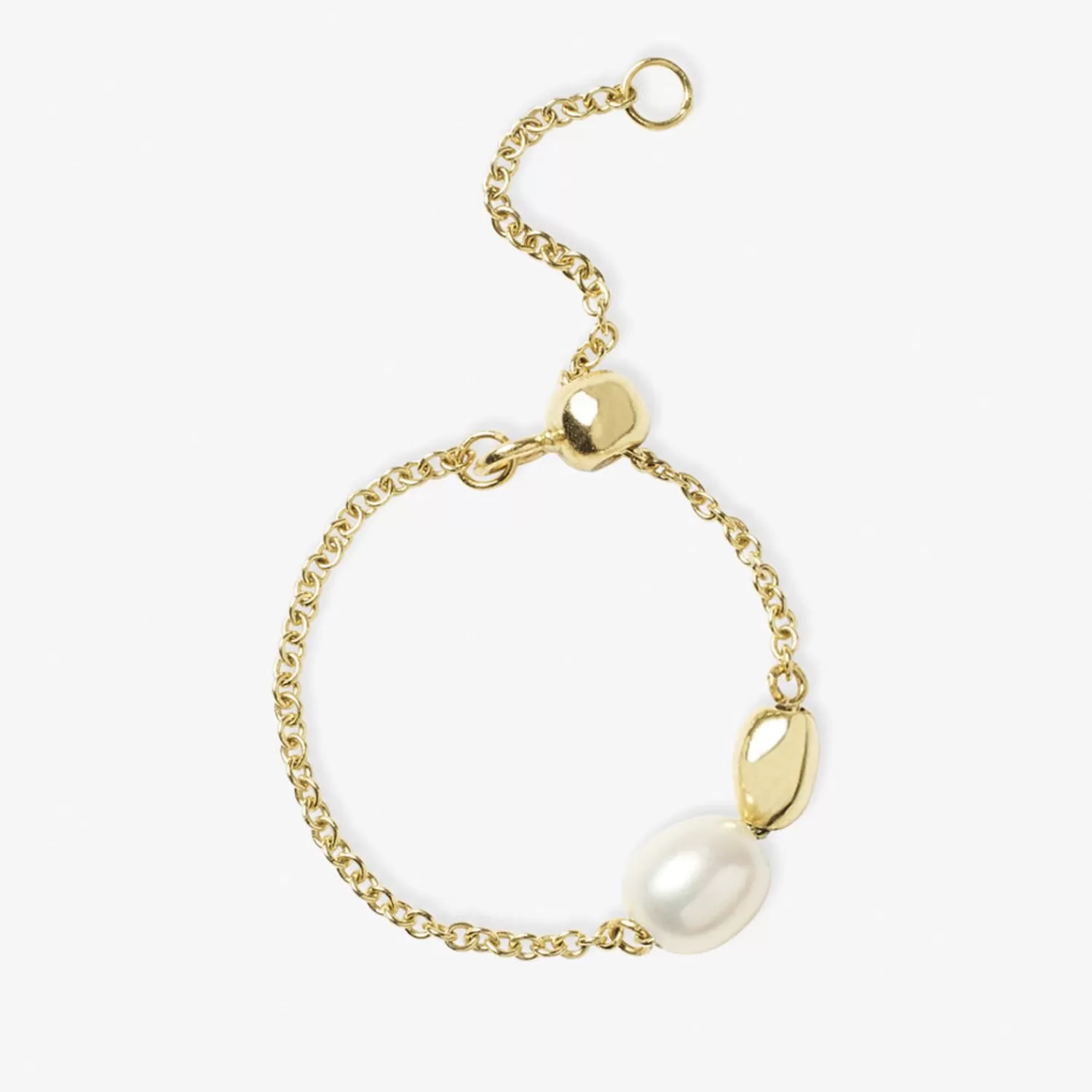 The Alkemistry Vianna - 18Ct Gold, Single Pearl And Gold Bead Chain Ring Clearance