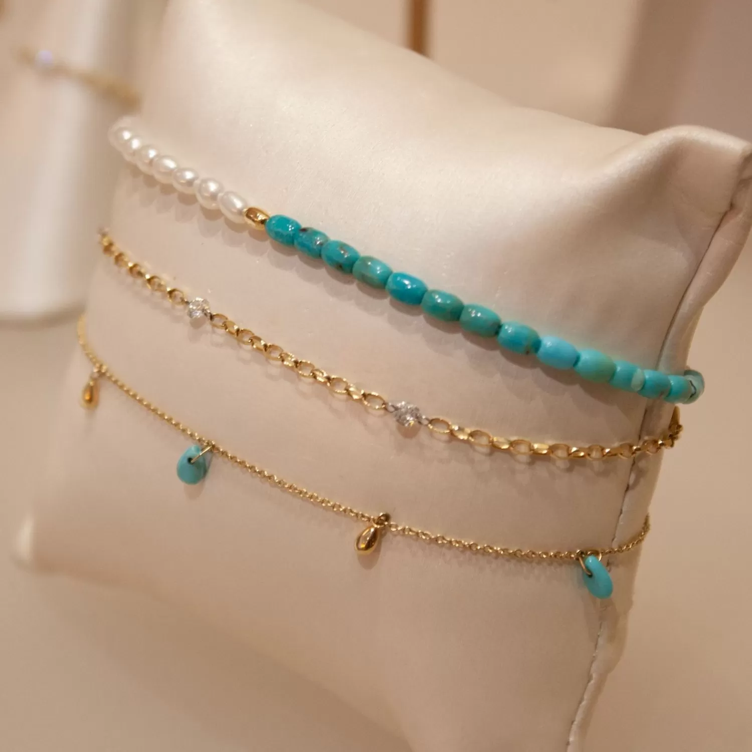The Alkemistry Vianna - 18Ct Gold, White Pearl, Turquoise And Gold Bead Bracelet New