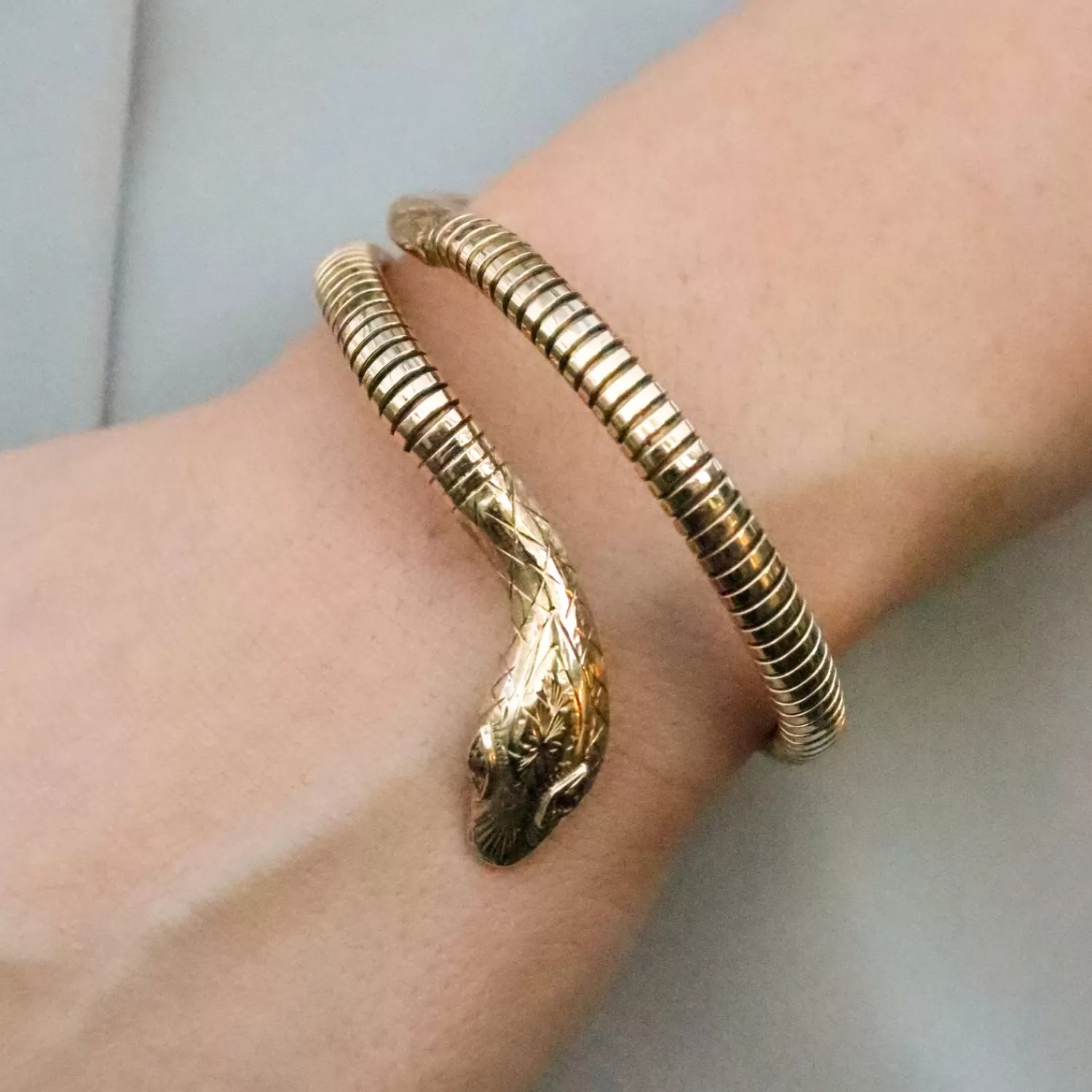 The Alkemistry Vintage - 9Ct Gold, Snake Cuff Bangle Bracelet Circa 1974 Flash Sale